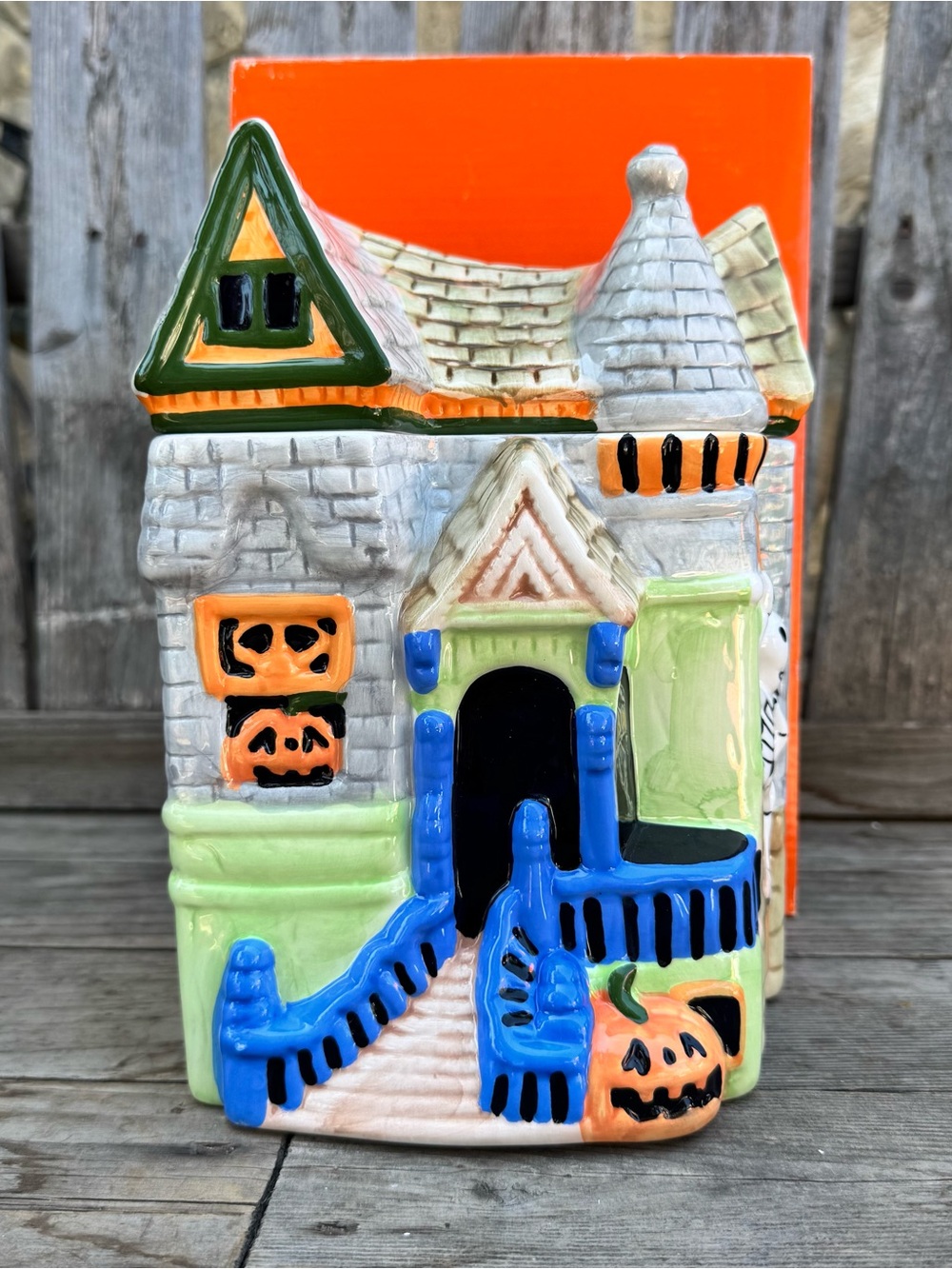 Vintage Macy's Halloween Ceramic Haunted House Cookie Jar W/ BOX